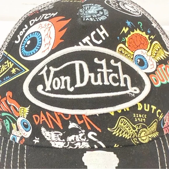 Von Dutch JAX BLACK TRUCKER Muti Print‎ One Size Adjustable